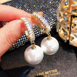 Round Pearl Bohemian Drop Earrings for Women Gold Wedding Jewelry Gift - Genuine - Gemstone