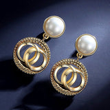 Round Pearl Bohemian Drop Earrings for Women Gold Wedding Jewelry Gift - Genuine - Gemstone