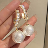 Round Pearl Bohemian Drop Earrings for Women Gold Wedding Jewelry Gift - Genuine - Gemstone