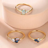 Royal Blue Zircon Triple Ring Set Purple Rose Gold Thin For Women Bridal Jewelry - Gemstone Gold