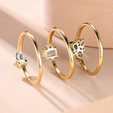 Royal Blue Zircon Triple Ring Set Purple Rose Gold Thin For Women Bridal Jewelry - Gemstone Gold