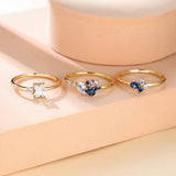 Royal Blue Zircon Triple Ring Set Purple Rose Gold Thin For Women Bridal Jewelry - Gemstone Gold