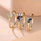 Royal Blue Zircon Triple Ring Set Purple Rose Gold Thin For Women Bridal Jewelry - Gemstone Gold