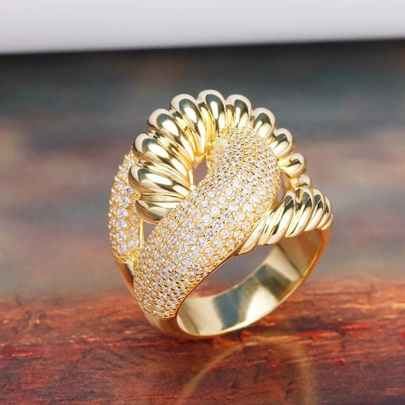 Shiny Corssover Zircon Ring Women Wedding Jewelry Engagement Accessories Gift - Gemstone Gold