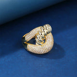 Shiny Corssover Zircon Ring Women Wedding Jewelry Engagement Accessories Gift - Gemstone Gold