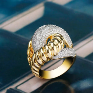 Shiny Corssover Zircon Ring Women Wedding Jewelry Engagement Accessories Gift - Gemstone Gold