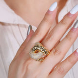 Shiny Corssover Zircon Ring Women Wedding Jewelry Engagement Accessories Gift - Gemstone Gold