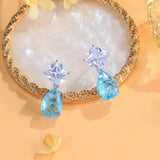 Shiny Light Blue Aquamarine Dangle Earrings Water Drop for Women Wedding Jewelry - Gemstone Gold