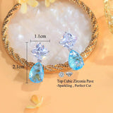 Shiny Light Blue Aquamarine Dangle Earrings Water Drop for Women Wedding Jewelry - Gemstone Gold