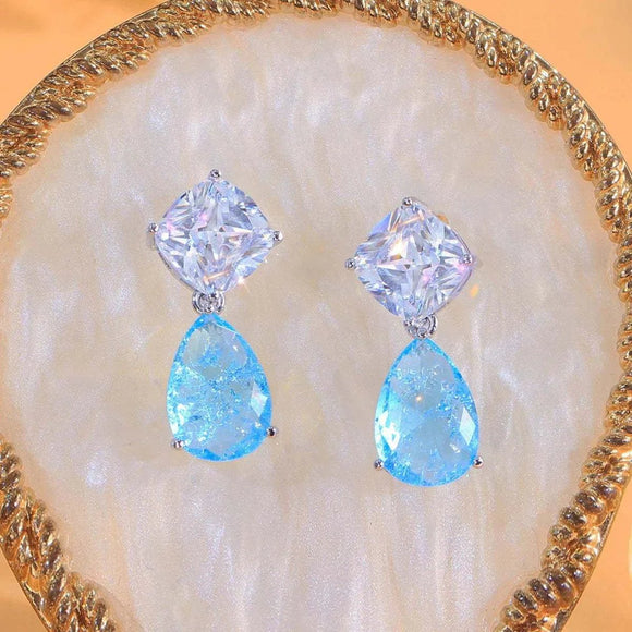 Shiny Light Blue Aquamarine Dangle Earrings Water Drop for Women Wedding Jewelry - Gemstone Gold