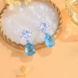 Shiny Light Blue Aquamarine Dangle Earrings Water Drop for Women Wedding Jewelry - Gemstone Gold