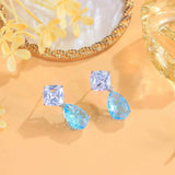 Shiny Light Blue Aquamarine Dangle Earrings Water Drop for Women Wedding Jewelry - Gemstone Gold