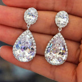 Short Drop Earrings with Flower Topaz Diamond for Women Eye Catching Party Wedding Jewelry - Genuine - Gemstone