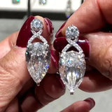 Short Drop Earrings with Flower Topaz Diamond for Women Eye Catching Party Wedding Jewelry - Genuine - Gemstone