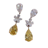 Short Drop Earrings with Flower Topaz Diamond for Women Eye Catching Party Wedding Jewelry - Genuine - Gemstone