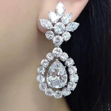 Short Drop Earrings with Flower Topaz Diamond for Women Eye Catching Party Wedding Jewelry - Genuine - Gemstone