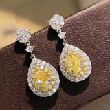 Short Drop Earrings with Flower Topaz Diamond for Women Eye Catching Party Wedding Jewelry - Genuine - Gemstone