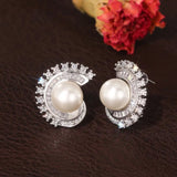 Silver Pearl Pierced Earrings Bridal Wedding Jewelry Bright Zircon for Engagement - Gemstone Gold