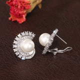Silver Pearl Pierced Earrings Bridal Wedding Jewelry Bright Zircon for Engagement - Gemstone Gold