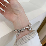 Silver Punk Bracelet Thick Chain Women Vintage Party Jewelry - Genuine - Gemstone