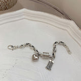 Silver Punk Bracelet Thick Chain Women Vintage Party Jewelry - Genuine - Gemstone