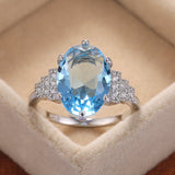 Sky Blue Wedding Ring Solitaire Band Oval Stone Engage Women Jewelry - Genuine - Gemstone