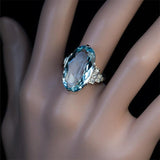 Sky Blue Wedding Ring Solitaire Band Oval Stone Engage Women Jewelry - Genuine - Gemstone