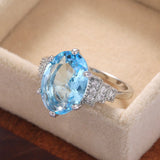 Sky Blue Wedding Ring Solitaire Band Oval Stone Engage Women Jewelry - Genuine - Gemstone