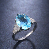 Sky Blue Wedding Ring Solitaire Band Oval Stone Engage Women Jewelry - Genuine - Gemstone