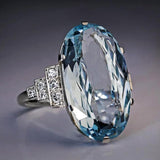 Sky Blue Wedding Ring Solitaire Band Oval Stone Engage Women Jewelry - Genuine - Gemstone