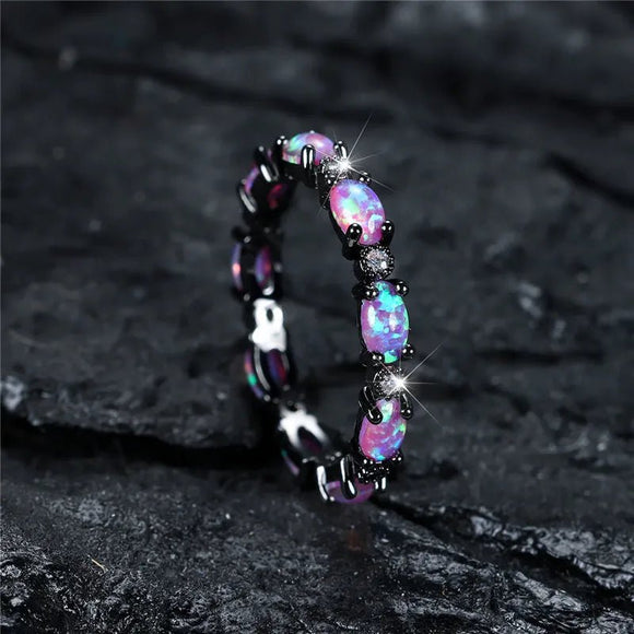 Small Oval Purple Fire Opal Ring Engagement Wedding For Women Vintage Jewelry - Gemstone Gold