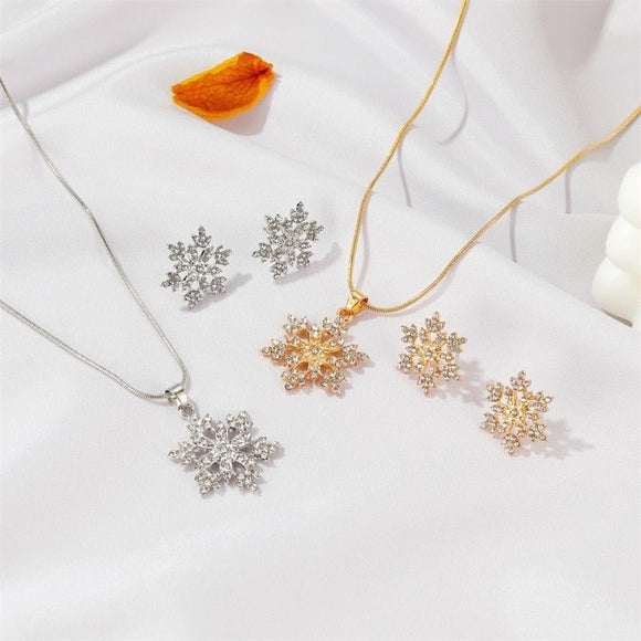 Snowflake Zircon Jewelry Set Earrings Necklace jewelry - Genuine - Gemstone