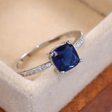 Square Blue Gemstone Ring Women Engagement Jewelry - Genuine - Gemstone