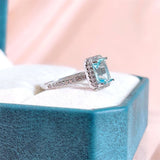 Square Blue Topaz Ring Aquamarine Engagement Jewelry - Genuine - Gemstone