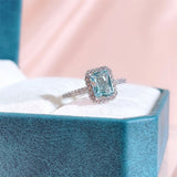 Square Blue Topaz Ring Aquamarine Engagement Jewelry - Genuine - Gemstone