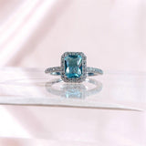 Square Blue Topaz Ring Aquamarine Engagement Jewelry - Genuine - Gemstone