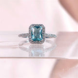 Square Blue Topaz Ring Aquamarine Engagement Jewelry - Genuine - Gemstone