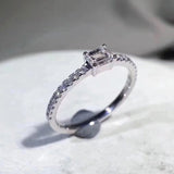 Square Silver Zircon Ring Women Wedding Party Jewelry - Genuine - Gemstone