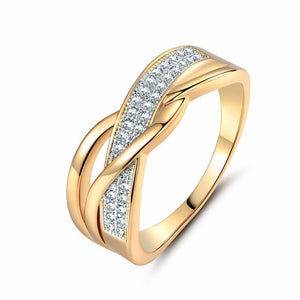 Twisted Gold Zircon Ring Women Engagement Promise Jewelry - Genuine - Gemstone