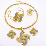 Two Tone Luxury 18K Gold Jewelry Set Women Necklace Earrings Bracelet Ring Jewelry - Genuine - Gemstone