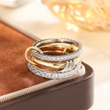 Twotone Inlaid Zirpcon Ring Jewelry For Girls Women Party Anniverssary - Gemstone Gold