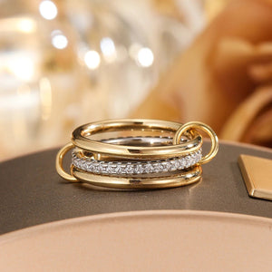 Twotone Inlaid Zirpcon Ring Jewelry For Girls Women Party Anniverssary - Gemstone Gold