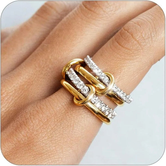 Twotone Inlaid Zirpcon Ring Jewelry For Girls Women Party Anniverssary - Gemstone Gold