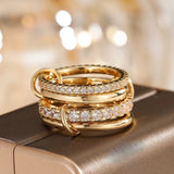 Twotone Inlaid Zirpcon Ring Jewelry For Girls Women Party Anniverssary - Gemstone Gold