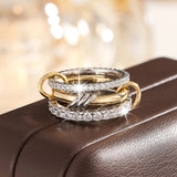 Twotone Inlaid Zirpcon Ring Jewelry For Girls Women Party Anniverssary - Gemstone Gold