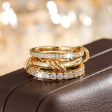 Twotone Inlaid Zirpcon Ring Jewelry For Girls Women Party Anniverssary - Gemstone Gold