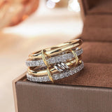 Twotone Inlaid Zirpcon Ring Jewelry For Girls Women Party Anniverssary - Gemstone Gold