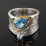 Twotone Water Drop Stone Ring Silver Party Women Jewelry - Genuine - Gemstone