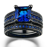 Vintage Blue Sapphire Ring Set For Women Wedding Jewellery - Genuine - Gemstone