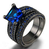 Vintage Blue Sapphire Ring Set For Women Wedding Jewellery - Genuine - Gemstone